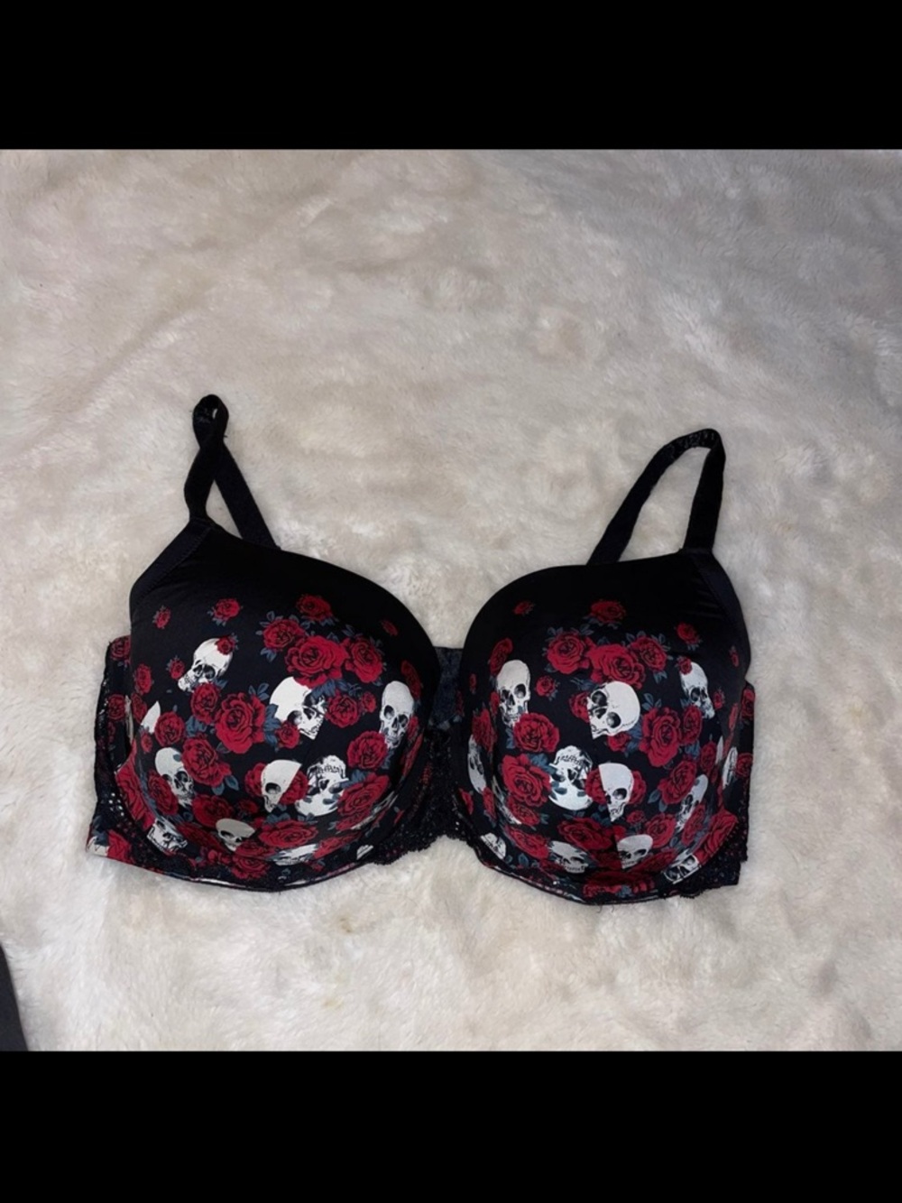 Torrid Black & Red Skull Rose Push-Up Bra with Lace Trim